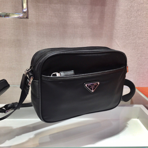 Pra*a re-nylon and saffiano leather shoulder bag