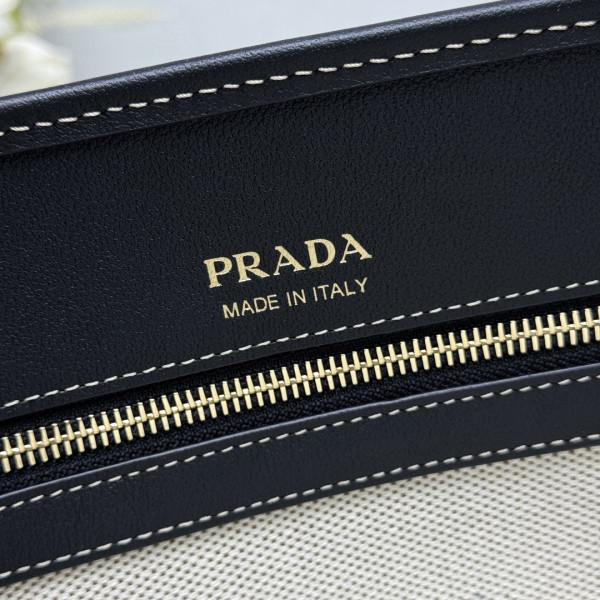 Pra*a medium linen blend and leather tote bag - 35*22.5*18cm