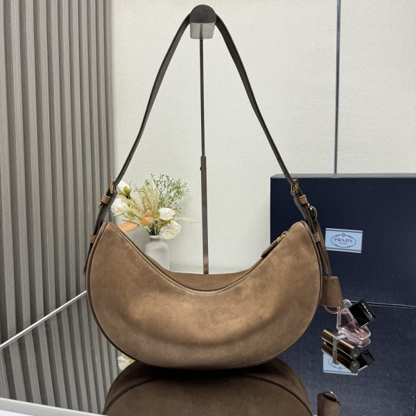 Pra*a demi-lune large suede shoulder bag