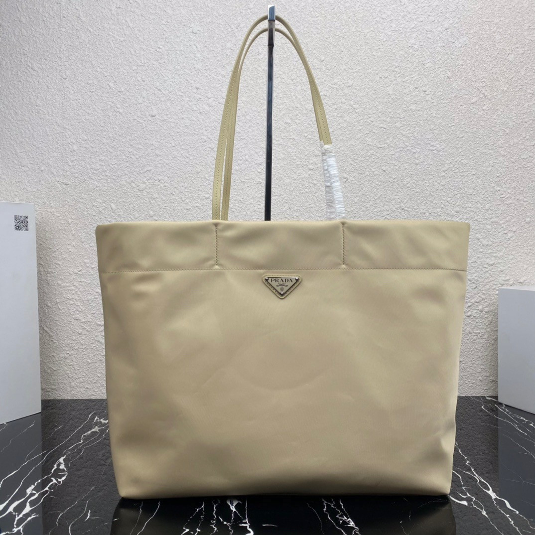 Pra*a re-nylon and saffiano leather tote bag